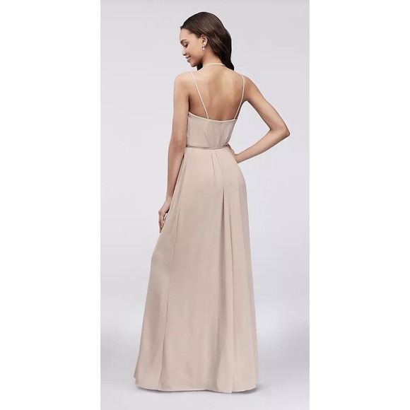 David's Bridal Double Strap Georgette Chiffon Wrap Maxi Dress Size 2 Petal - Picture 2 of 10